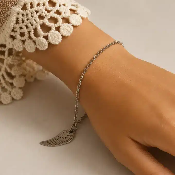 N3780a Bracelet femme pendentif filigrané aile d'ange Acier inoxydable - Bijoux bracelets femmes en ligne Ninanina