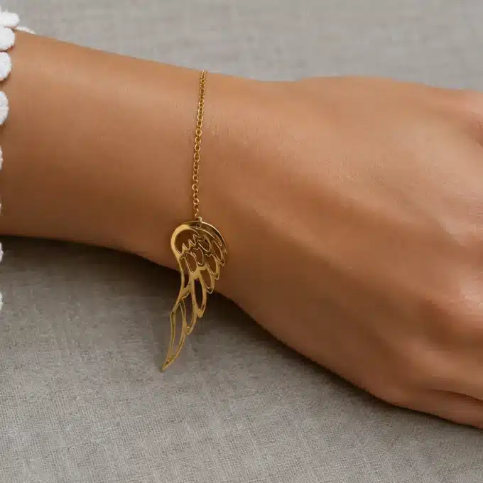 N3786b Bracelet Femme Pendentif aile d'ange Acier inoxydable doré - Bijoux bracelets femmes en ligne Ninanina
