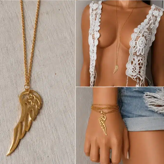 N3792c Chaine de taille femme pendentif aile d'ange Acier doré - Bijoux de corps femmes en ligne Ninanina