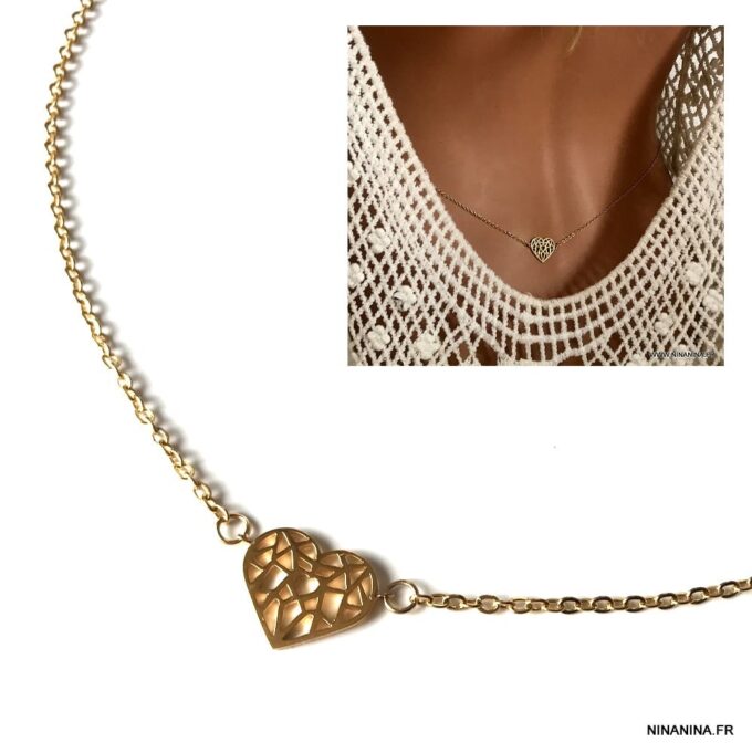 N3793 Chaine de taille coeur origami Acier inoxydable doré - Bijoux de corps en ligne Ninanina