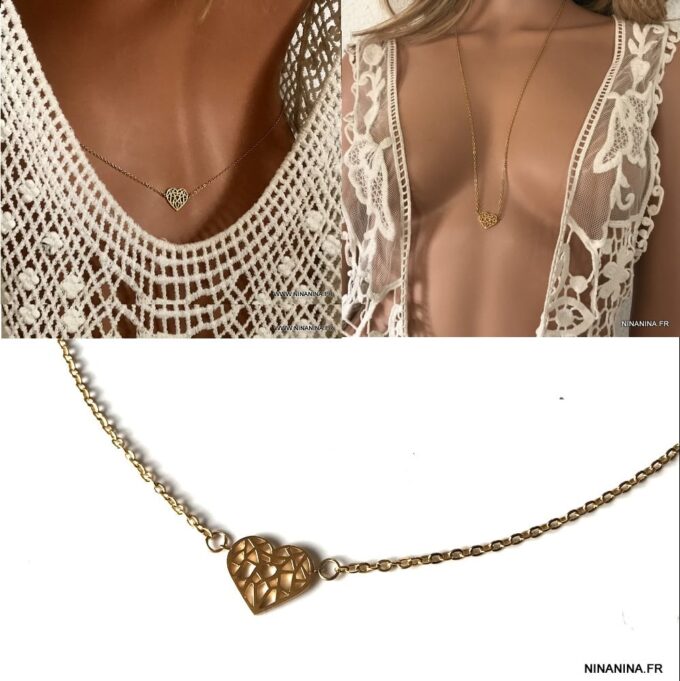 N3793a Chaine de taille coeur origami Acier inoxydable doré - Bijoux de corps en ligne Ninanina