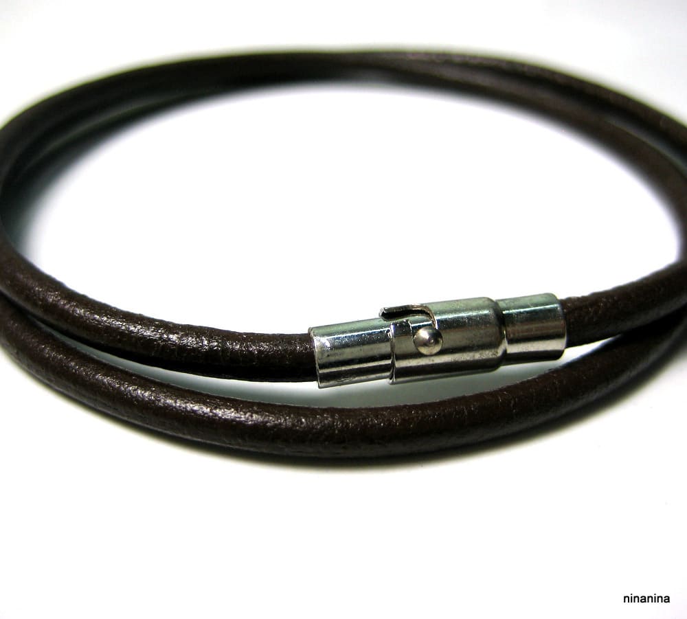 Bracelet Cuir Double Tour Homme Artisanal Avec Fermoir Acier Inoxydable – Image 2