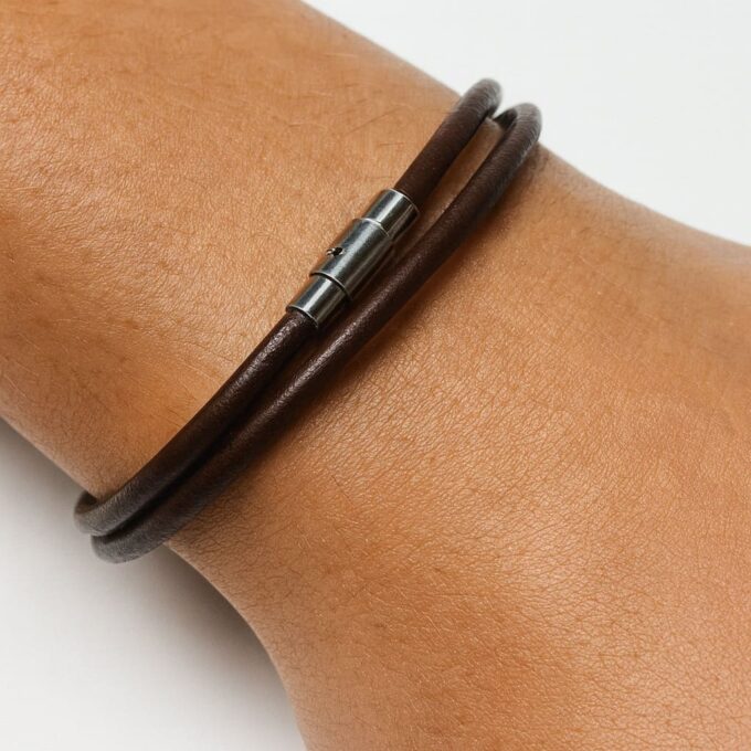 N3808a Bracelet Cuir Double Tour Homme Artisanal Avec Fermoir Acier Inoxydable - Bijoux Bracelets hommes en ligne Ninanina