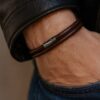 N3808b Bracelet Cuir Double Tour Homme Artisanal Avec Fermoir Acier Inoxydable - Bijoux Bracelets hommes en ligne Ninanina
