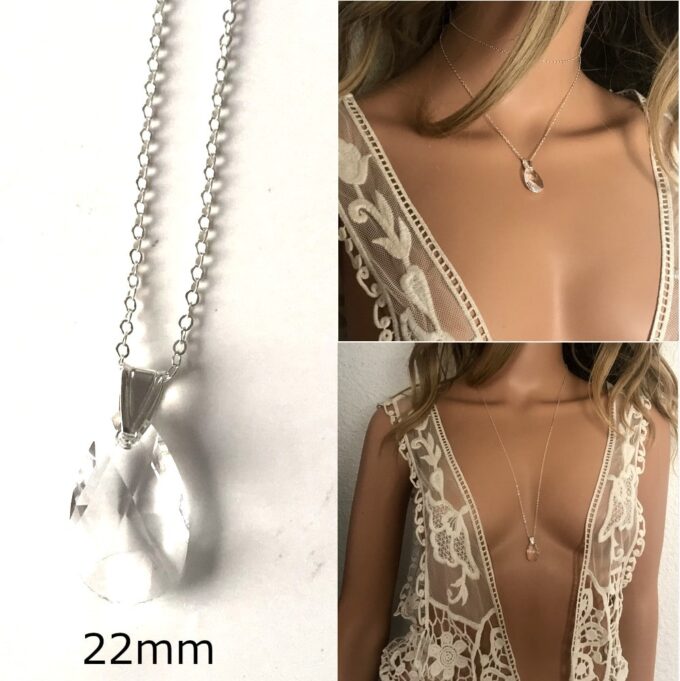 N3810 Sautoir Swarovski sublime goutte cristal Argent femme - Bijoux Colliers en ligne Ninanina