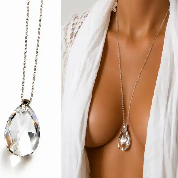 N3810 Sautoir Swarovski sublime goutte cristal Argent femme - Bijoux colliers femmes en ligne Ninanina