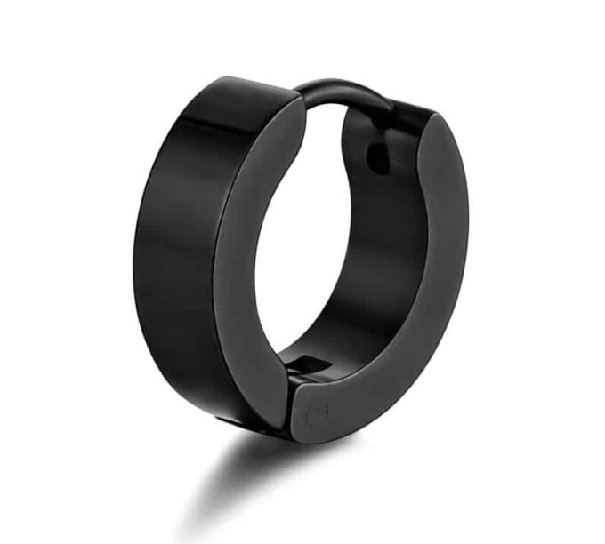 N3813a Créole homme noire Acier Inoxydable argenté Homme - Bijoux Boucles d oreilles en ligne Ninanina