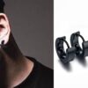 N3813b Créole homme noire Acier Inoxydable argenté Homme - Bijoux Boucles d oreilles en ligne Ninanina