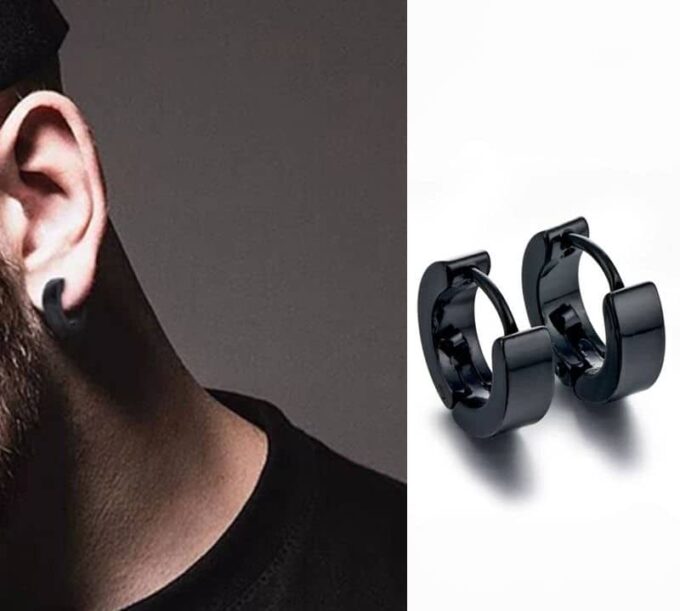 N3813b Créole homme noire Acier Inoxydable argenté Homme - Bijoux Boucles d oreilles en ligne Ninanina