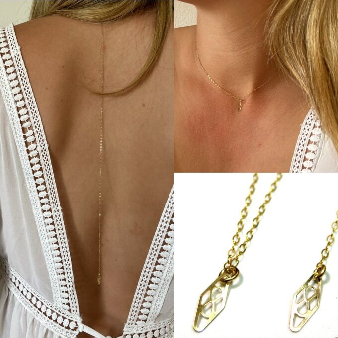 N3814f Collier de dos or plaqué gold filled 14 carats losange - Bijoux de corps en ligne Ninanina