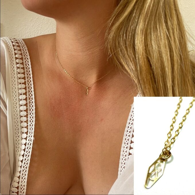 N3814k Collier de dos or plaqué gold filled 14 carats losange - Bijoux de corps en ligne Ninanina