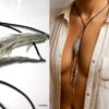 N3818d Collier cuir artisanal boheme chic femme - cordon noeud coulissant et longues plumes naturelles - Bijoux Colliers en ligne Ninanina