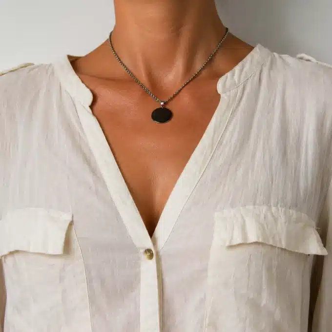 N3822a Collier pendant dos médaille Acier inoxydable argent - Bijoux de corps femmes en ligne Ninanina
