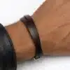 N3829b Bracelet fantaisie homme cuir 2 tours fermoir rectangle argenté - Bijoux bracelets hommes en ligne Ninanina