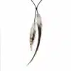 N3831F Collier plumes naturelles artisanales et Argent 925 - cordon cuir noeuds coulissants - Bijoux colliers boheme chic en ligne Ninanina