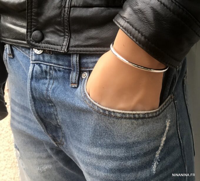 N3834 Bracelet jonc homme argent plaqué ouvert réglable - Bijoux Bracelets en ligne Ninanina