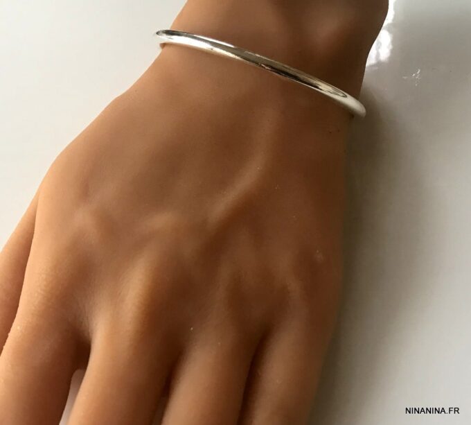 N3834a Bracelet jonc homme argent plaqué ouvert réglable - Bijoux Bracelets en ligne Ninanina