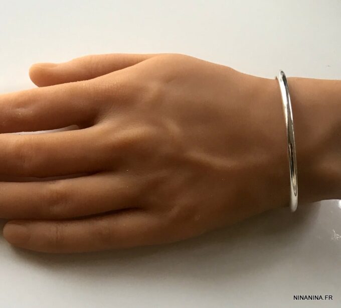 N3834d Bracelet jonc homme argent plaqué ouvert réglable - Bijoux Bracelets en ligne Ninanina