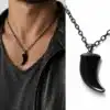 N3835 Collier hématite homme pendentif dent de requin chaine noire - Bijoux colliers hommes en ligne Ninanina