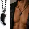 N3835c Collier hématite homme pendentif dent de requin chaine noire - Bijoux colliers hommes en ligne Ninanina