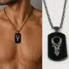 N3837 Collier homme pendentif rectangle tête de mort Acier noir - Bijoux colliers hommes en ligne Ninanina