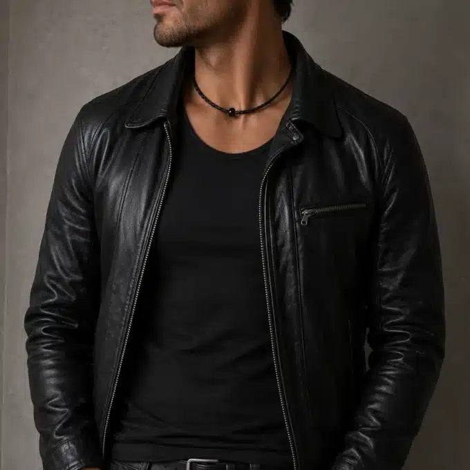 N3838a Collier Perle Noire Homme Cordon Cuir Tressé Onyx Noir - Bijouxcolliers hommes en ligne Ninanina