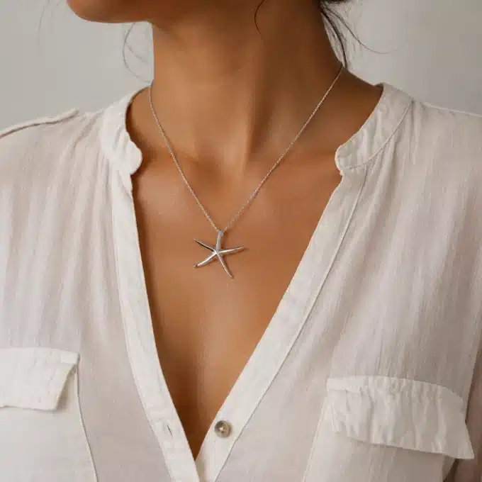 N3853 Collier étoile de mer femme - Pendentif plaqué Argent - Bijoux colliers femmes en ligne Ninanina