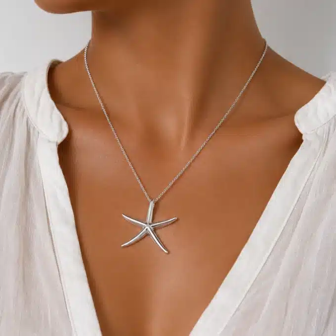 N3853b Collier étoile de mer femme - Pendentif plaqué Argent - Bijoux colliers femmes en ligne Ninanina