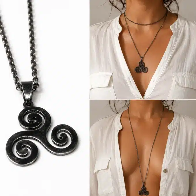 N3854c Collier triskel femme - Sautoir Acier inoxydable argenté - Bijoux colliers femmes en ligne Ninanina