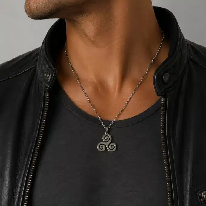 N3856a Collier triskel Acier inoxydable argenté homme - Bijoux colliers hommes en ligne Ninanina