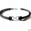 N3859 Bracelet infinity femme Argent 925 cordon cuir noir - Bijoux Bracelets en ligne Ninanina