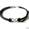 N3859f Bracelet infinity femme Argent 925 cordon cuir noir - Bijoux Bracelets en ligne Ninanina