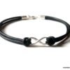 N3859h Bracelet infinity femme Argent 925 cordon cuir noir - Bijoux Bracelets en ligne Ninanina