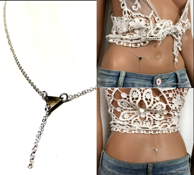 N3863a Chaine de taille triangle Argent 925 massif pour femme - Bijoux Chaines en ligne Ninanina