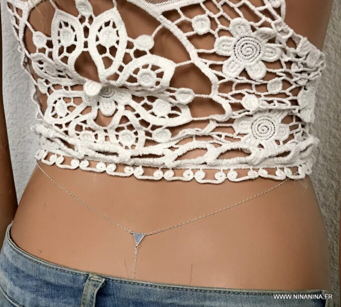 N3863c Chaine de taille triangle Argent 925 massif pour femme - Bijoux Chaines en ligne Ninanina