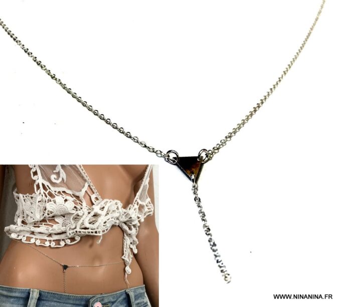 N3863d Chaine de taille triangle Argent 925 massif pour femme - Bijoux Chaines en ligne Ninanina