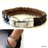 N3868 Bracelet tressé cuir homme fermoir métal argenté - Bijoux Bracelets en ligne Ninanina