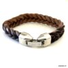 N3868b Bracelet tressé cuir homme fermoir métal argenté - Bijoux Bracelets en ligne Ninanina