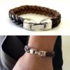 N3868d Bracelet tressé cuir homme fermoir métal argenté - Bijoux Bracelets en ligne Ninanina