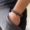 N3868f Bracelet tressé cuir homme fermoir métal argenté - Bijoux Bracelets en ligne Ninanina