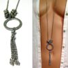 N3869 collier long pompon métal argent