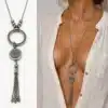 N3870 Collier fantaisie long femme pendentif pompon argenté - Bijouxcolliers femmes en ligne Ninanina