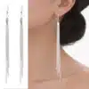 N3873C Boucles d’oreilles tres longues argent chainettes – Boucles d’oreilles en ligne Ninanina