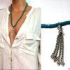 N3877 collier coco turquoise pompon argent