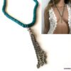 N3877b Collier ethnique femme bleu turquoise pompon argenté - Bijoux Colliers en ligne Ninanina