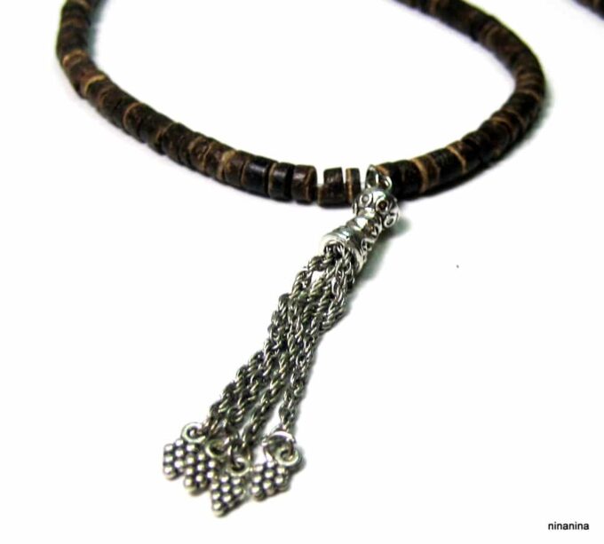 N3877f collier coco turquoise pompon argent