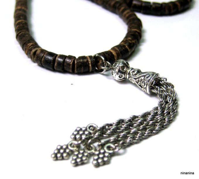 N3877g collier coco turquoise pompon argent