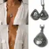 N3882b Collier long femme pendentif goutte porte photo argentée -Bijouxcolliers femmes en ligne Ninanina