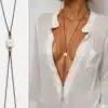 N3883 Collier fantaisie femme long - sautoir métal bronze et perle carrée blanche - Bijoux colliers femmes en ligne Ninanina