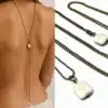 N3884b Collier de dos fantaisie perle carrée howlite blanche métal bronze - Bijoux de corps en ligne Ninanina